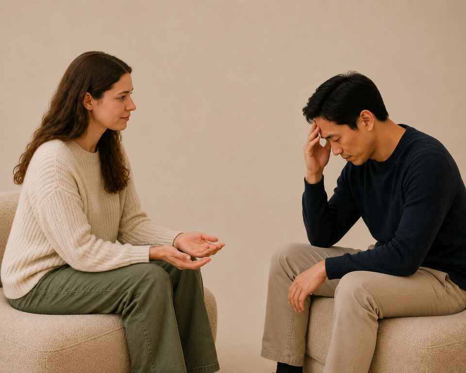 Sitting Counsellor on the left, client on the right